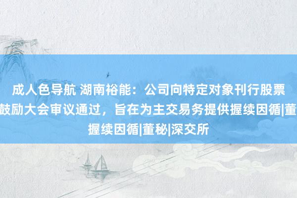 成人色导航 湖南裕能：公司向特定对象刊行股票方案已获鼓励大会审议通过，旨在为主交易务提供握续因循|董秘|深交所